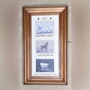 Vintage Mary Hughes Rustic Pull Toy Print In Frame Primitive Farmhouse Cottage